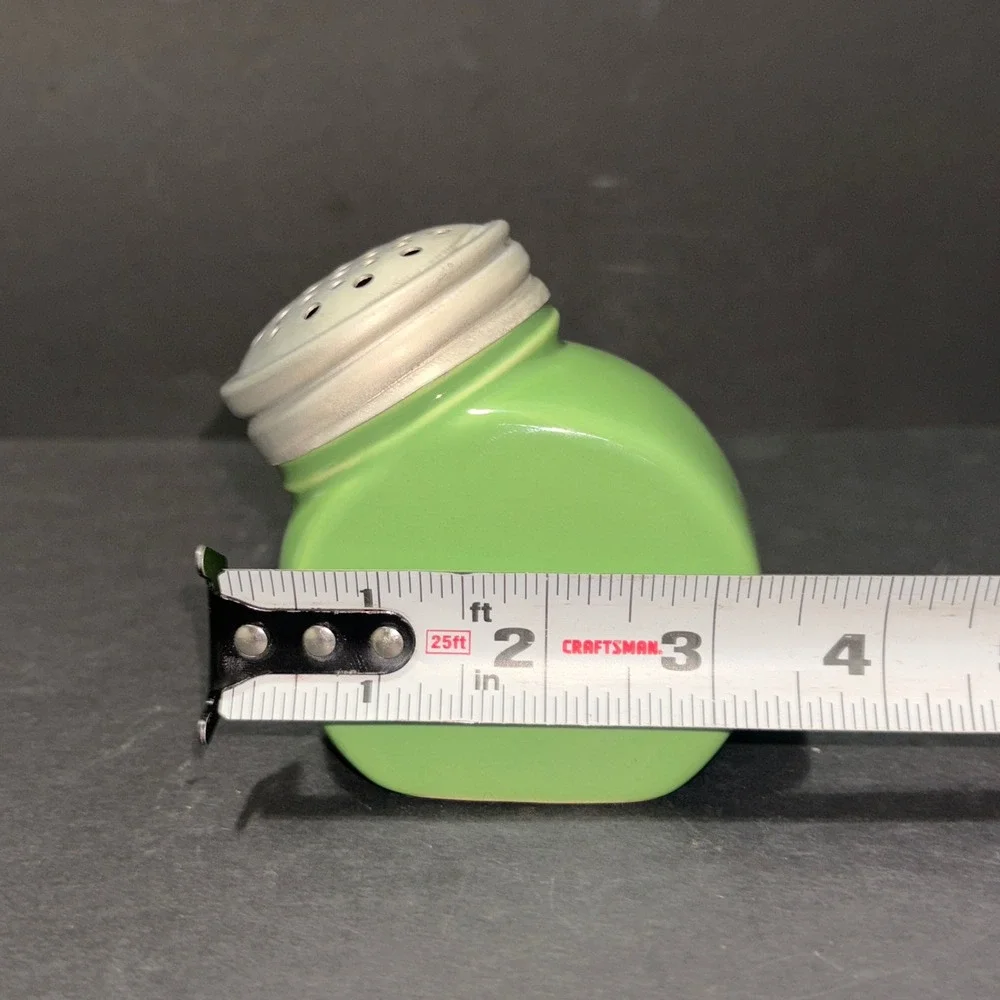 Vtg Retro Green Ceramic Slanted Spice Shaker Sugar Dispenser Metal Lid 1638444